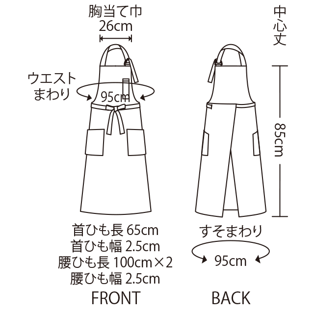 エプロンの寸法図