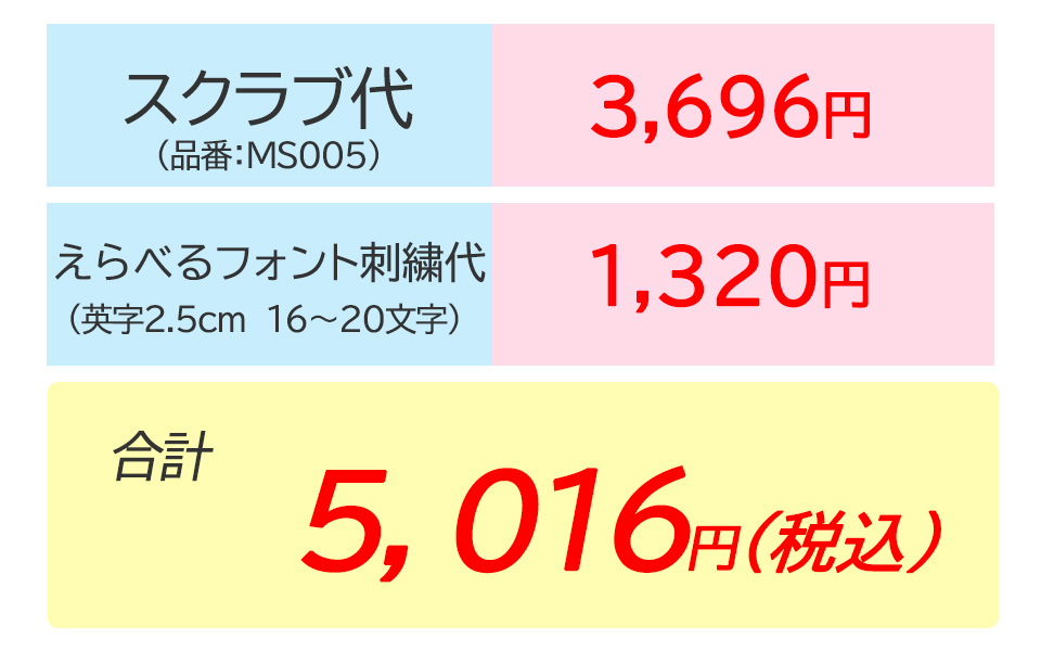 製作例・えらべるフォント刺繍価格