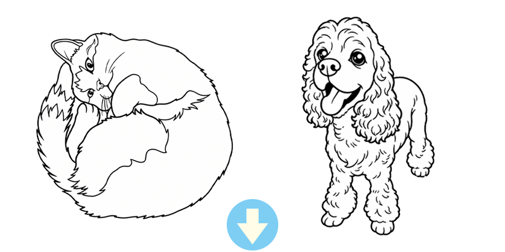 犬と猫の線画