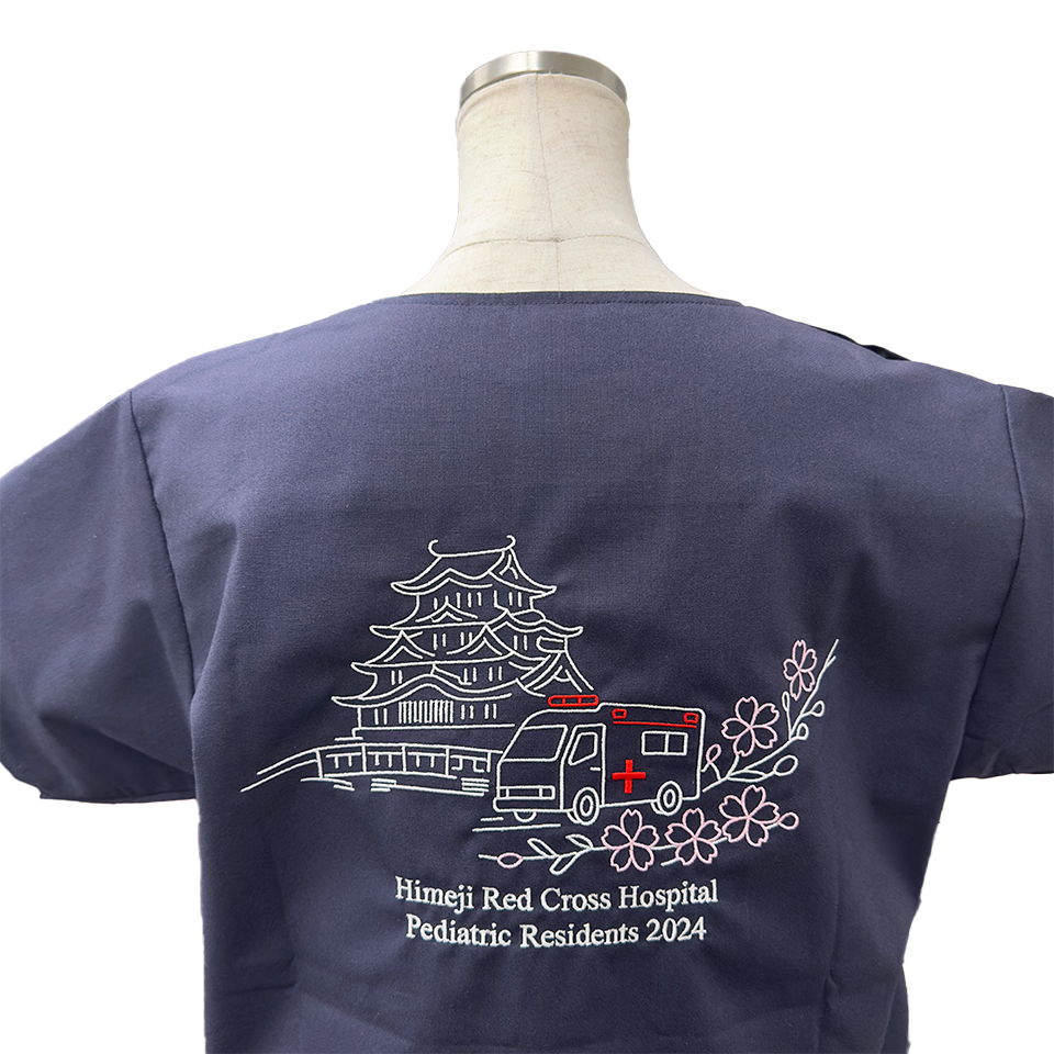 姫路城と桜の花と救急車のデザイン刺繍